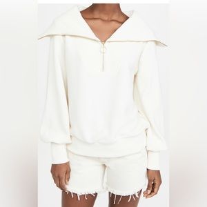 Varley Cream Zip-Front Funnel Neck Sweatshirt